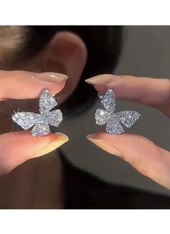 Home Clearance Sale Shiny Butterfly Shaped Stud Earrings Full Of zirconia Zinc Alloy Jewelry Elegant Leisure Style Dating Party Ear Accessories  - Image 5