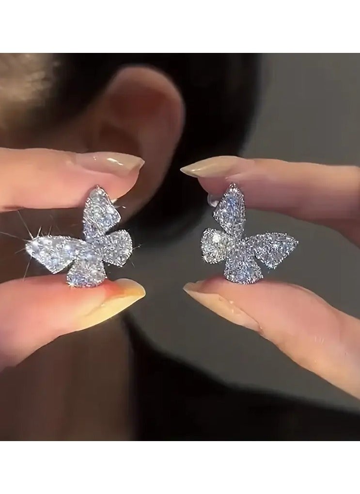 Home Clearance Sale - Shiny Butterfly Shaped Stud Earrings Full Of zirconia Zinc Alloy Jewelry Elegant Leisure Style Dating Party Ear Accessories - Image 1