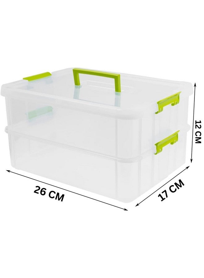 Golden Bird Golden bird plastic boxes for Storage transparent, Space Saving Organiser with Lid Portable & Stackable for Jewelry, Beads, Crochet, Sewing, Scrapbooking DIY Craft (2 tier, Green) - Image 2