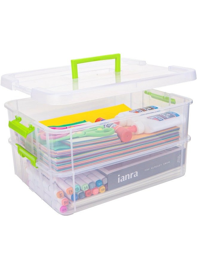 Golden Bird Golden bird plastic boxes for Storage transparent, Space Saving Organiser with Lid Portable & Stackable for Jewelry, Beads, Crochet, Sewing, Scrapbooking DIY Craft (2 tier, Green) - Image 1