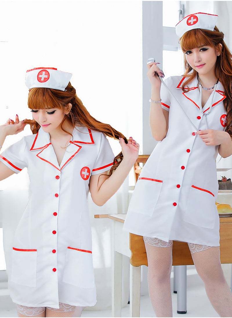 Ocean - Women Nurse Costume Bedroom Home All-in-One Suit Cosplay （White） - Image 1