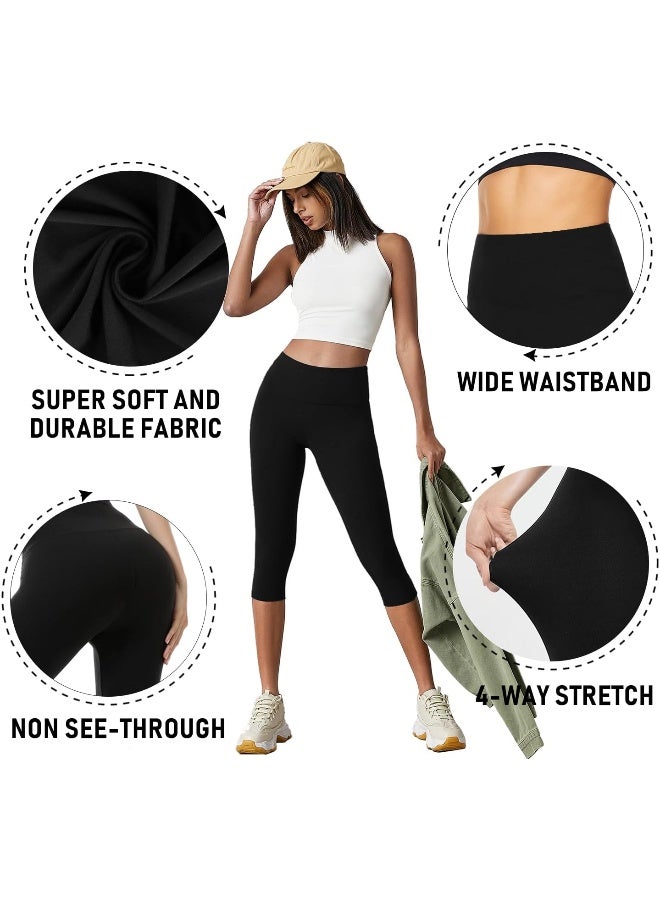 we fleece we fleece 3 Pack Plus Size Capri Leggings for Women -Stretchy X-Large-4X Tummy Control High Waist Spandex Workout Yoga Pants  - Image 5