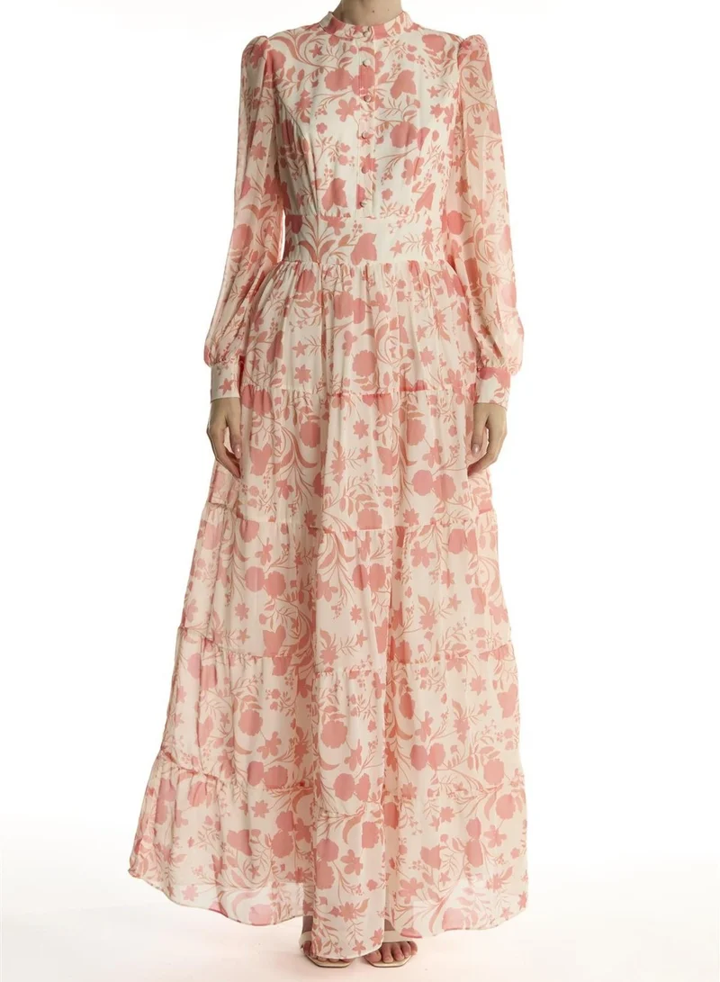 Ivory Rust Floral Tiered Shirt Maxi-Dress