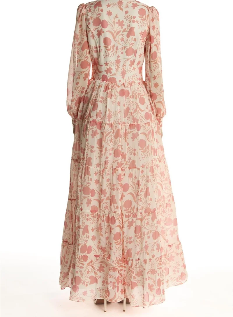 True Decadence Ivory Rust Floral Tiered Shirt Maxi-Dress