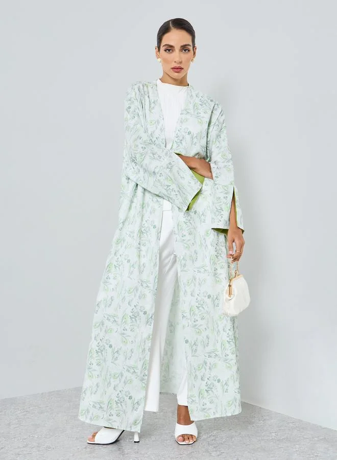 تايك تو عباية بطبعة زهور وأكمام طويلة