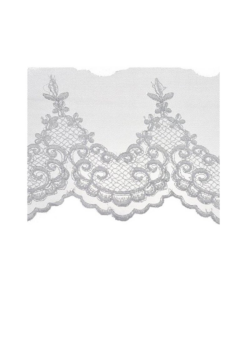 Deco Trims Scroll Work Embroidered Edge Bridal Tulle Trim 5 inch White - Image 1