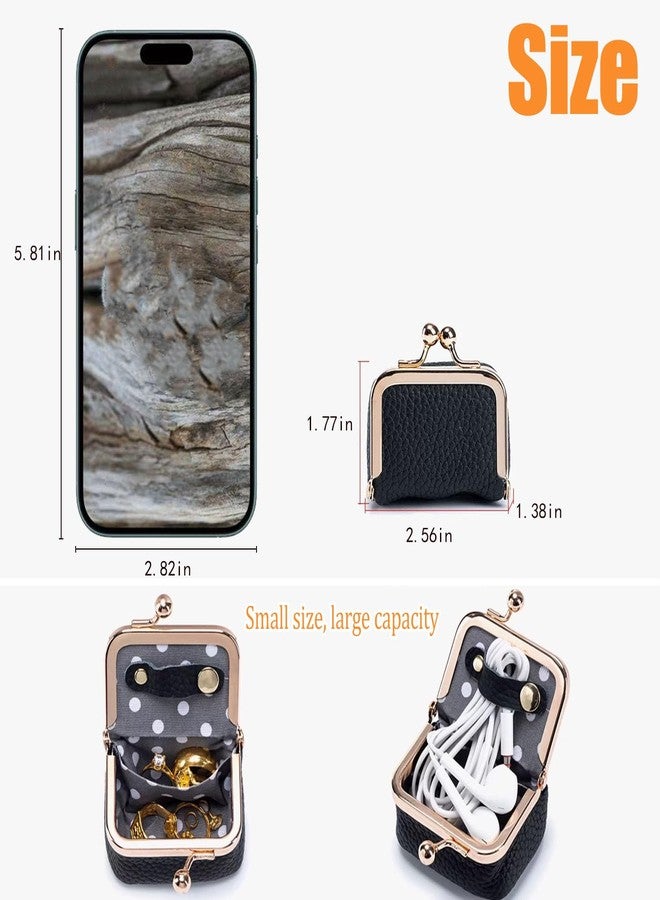 DOMELIFE Genuine travel jewelry case - Vintage Kiss Lock Jewelry Box for Women, Portable Mini Coin Purse Gift with Antique Brass Clasp for Rings and Earrings Necklace (BLACK) - Image 2