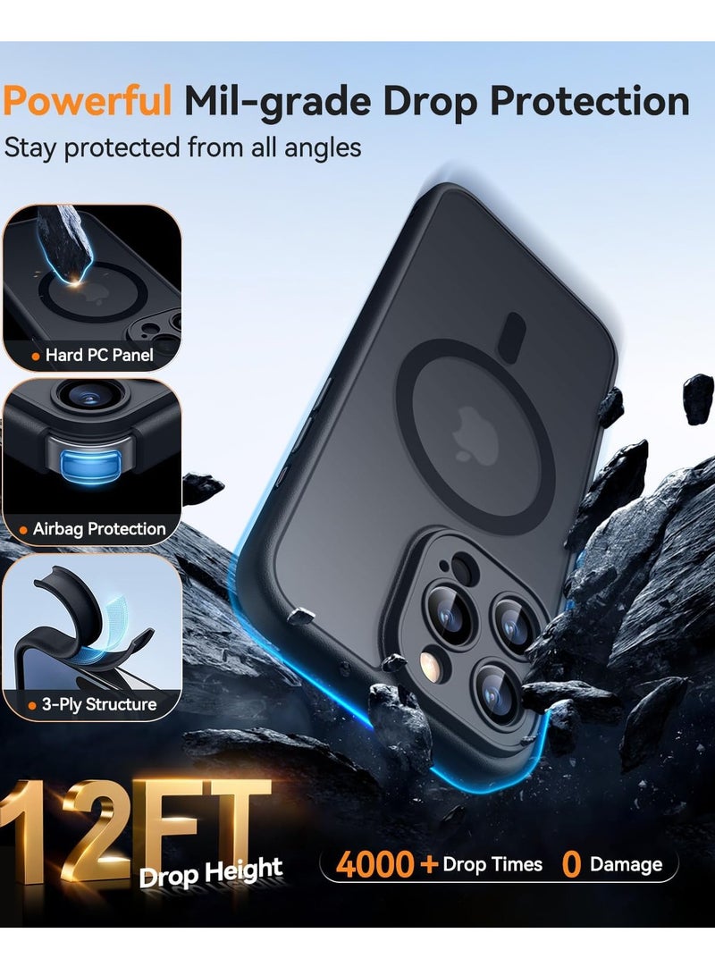 2 PCS Magnetic compatible iPhone 16 Pro phone case, upgraded [full camera protection] [Magsafe compatible] [semi transparent matte] shock resistant protection phone case cover 6.3 inches -transparent, black - Image 4