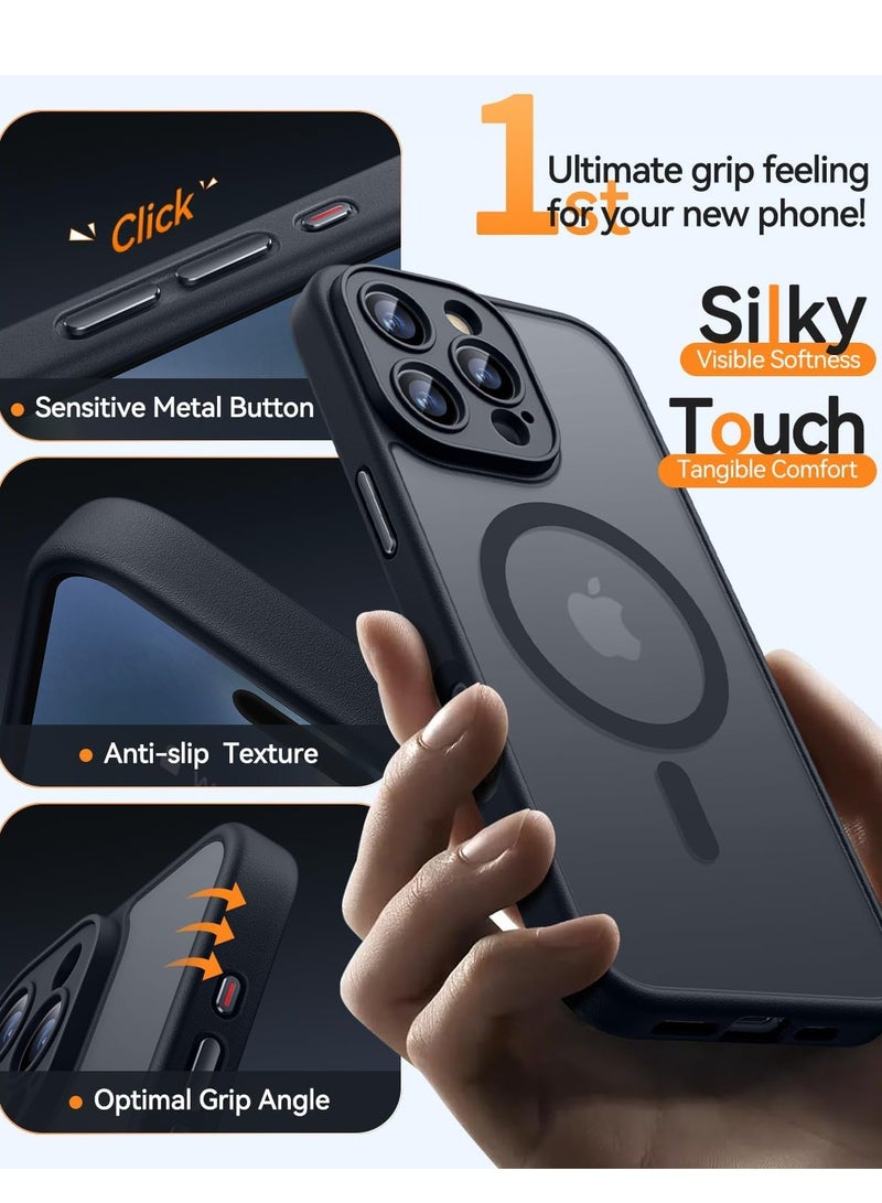 2 PCS Magnetic compatible iPhone 16 Pro phone case, upgraded [full camera protection] [Magsafe compatible] [semi transparent matte] shock resistant protection phone case cover 6.3 inches -transparent, black - Image 3