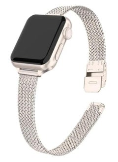 Slim Metal Straps Compatible With Apple Watch Series 10 | Ultra 2 | 8 Ultra | 9 | 8 | 7 | 6 Thin Narrow Stainless Steel Milanese Replacement Strap for Women- Silver - Starlight