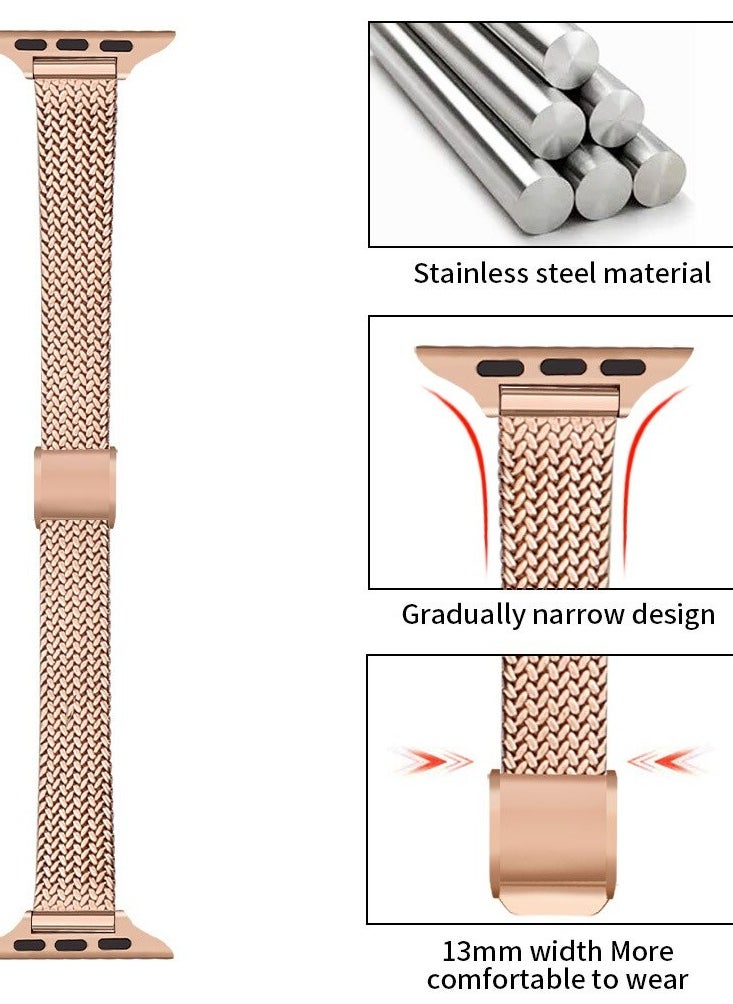 O Ozone - Slim Metal Straps Compatible With Apple Watch Series 10 | Ultra 2 | 8 Ultra | 9 | 8 | 7 | 6 Thin Narrow Stainless Steel Milanese Replacement Strap for Women- Silver - Starlight - Image 1