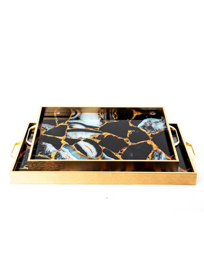 Two-piece serving tray set with a modern printed design - Image 1