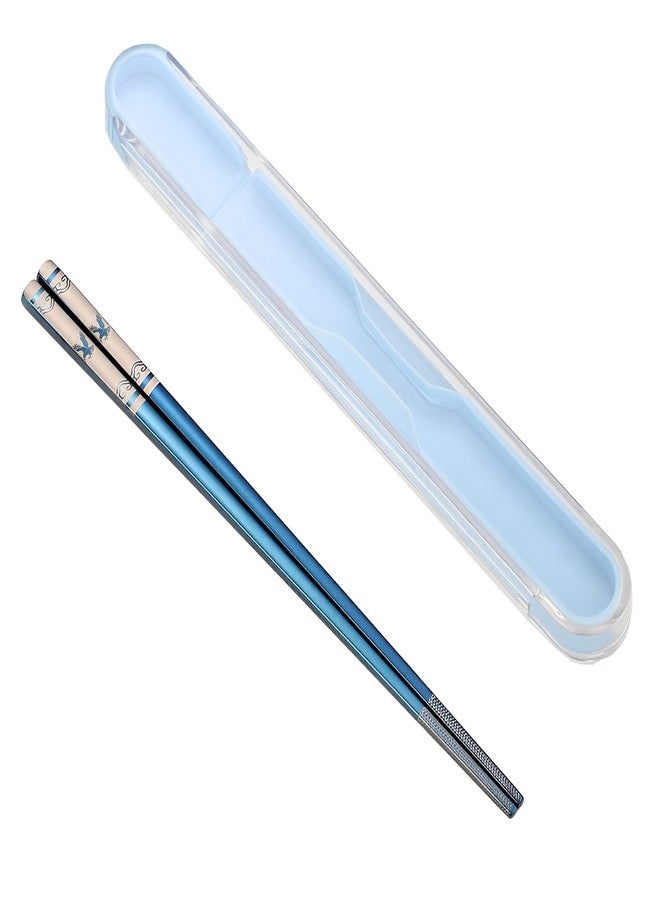 ITXIYC Portable Chopsticks Reusable with Case,Metal Stainless Steel Chopstick with Titanium Plated Dishwasher Safe(Blue Eagle 1 Pair) - Image 1