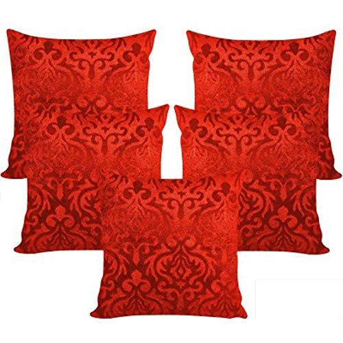 Belive-Me Velvet Floral Red Cushion Covers Set of 5 (16X16 Inches / 40x40 cms) - Image 1