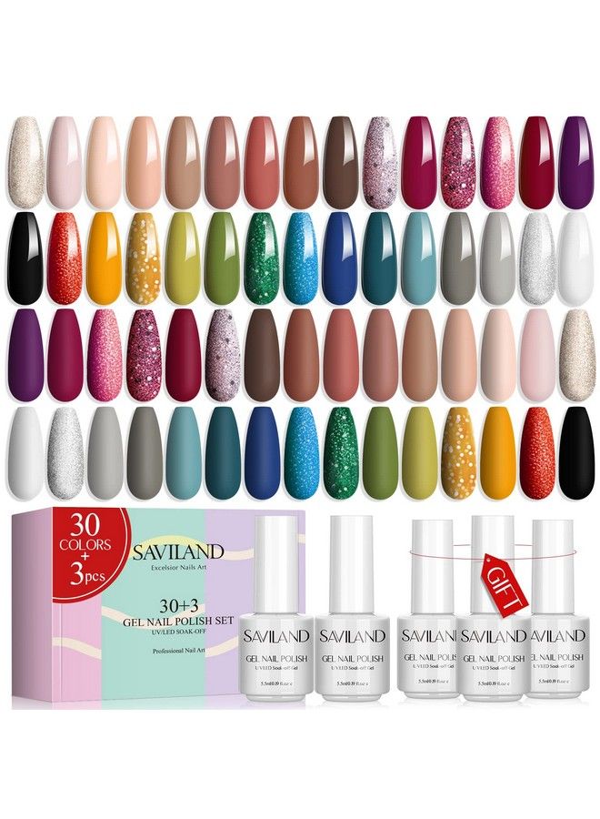 Saviland 33Pcs Gel Nail Polish Kit  30 Colors Valentines Gifts Gel Polish Set Soakoff Glitter Nail Art Gel Polish With Base Glossy & Matte Top Gel French Manicure Starter Kit For Home Diy Nail Salon - Image 2