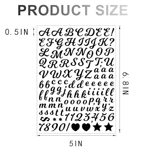 Dvobez 10 Sheet Cursive 1/2 Inch Small Letter Stickers, 1180Pcs Black Vinyl Alphabet Stickers for Arts Crafts Outdoor Sign Poster Windows Doors School Office - Image 2
