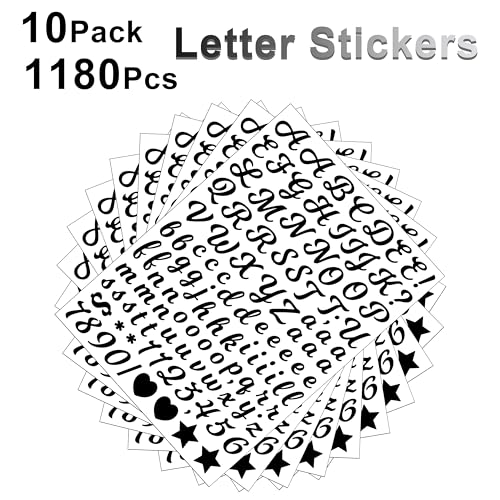 Dvobez 10 Sheet Cursive 1/2 Inch Small Letter Stickers, 1180Pcs Black Vinyl Alphabet Stickers for Arts Crafts Outdoor Sign Poster Windows Doors School Office - Image 3