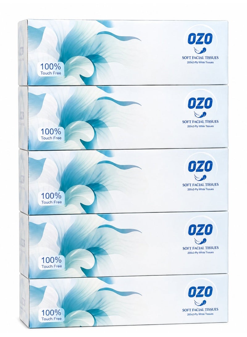 أوزو مناديل وجه فاخرة من OZO – 200 منديل × طبقتان | عبوة من 5 - Image 1