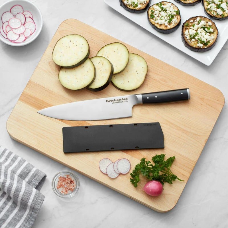 KitchenAid Gourmet Forged Triple Rivet Chef Knife with Custom-Fit Blade Cover, 8-inch, Sharp Kitchen Knife, High-Carbon Japanese Stainless Steel Blade, Black - Image 3