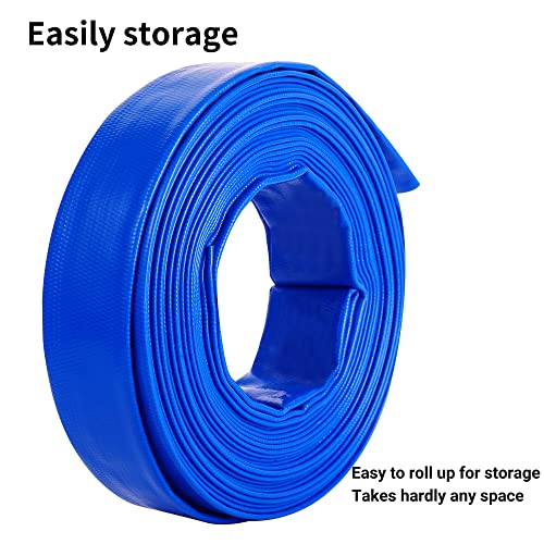 Geowaky 2.5" x 50 FT Pool Backwash Hose, Blue Heavy Duty Reinforced PVC Lay Flat Water Discharge Hose for Swimming Pool Filter Pump,with 2 Clamp - Image 5