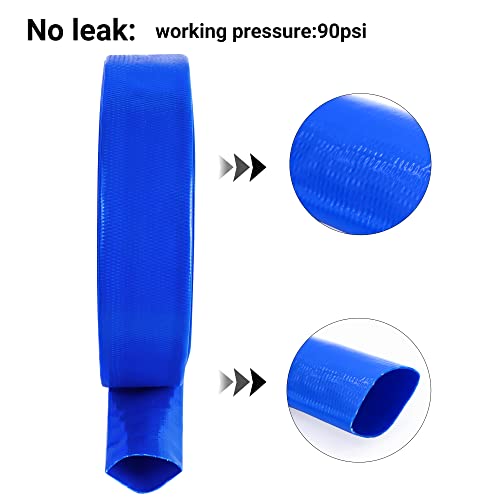Geowaky 2.5" x 50 FT Pool Backwash Hose, Blue Heavy Duty Reinforced PVC Lay Flat Water Discharge Hose for Swimming Pool Filter Pump,with 2 Clamp - Image 3