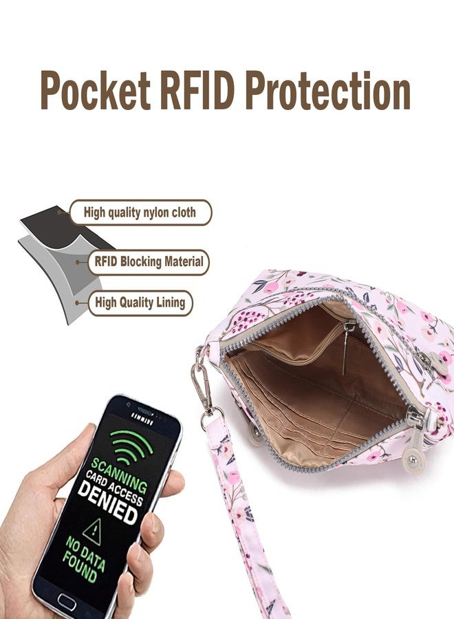 أوسينا محفظة صغيرة للمعصم من AOCINA للنساء، مزودة بتقنية حجب RFID، حقيبة كروسبودي من النايلون للهاتف المحمول، مناسبة للسفر اليومي (لون وردي مع نقش الكرز). - Image 4