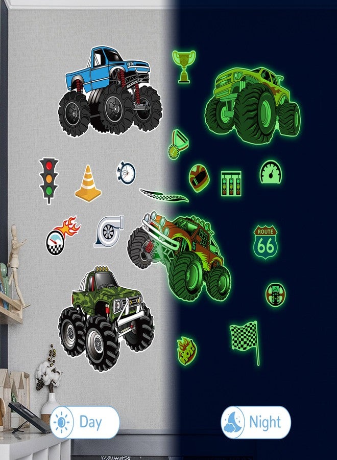 Robmoda Glow in The Dark Racing Car Wall Stickers, Truck Kids Bedrooms Wall Decals, Racing Theme Big Foot Truck Ceiling Decor, Nursery Classroom Playroom Home Decor Gifts - Image 2