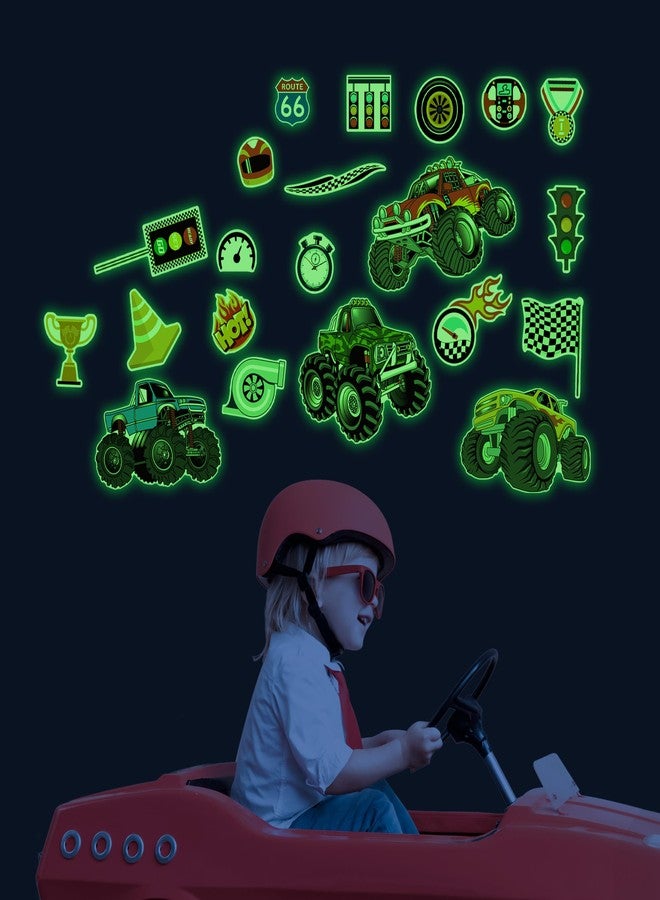 Robmoda Glow in The Dark Racing Car Wall Stickers, Truck Kids Bedrooms Wall Decals, Racing Theme Big Foot Truck Ceiling Decor, Nursery Classroom Playroom Home Decor Gifts - Image 3