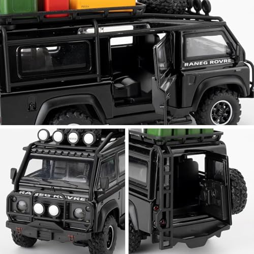 FEXXA 1/32 Compatible for Land Rover Van Model Car, Pull Back Diecast Collectible Car Toy with Sounds＆Lights for Kids Boys Girls and Adults, Gift (BLACK1) - Image 4