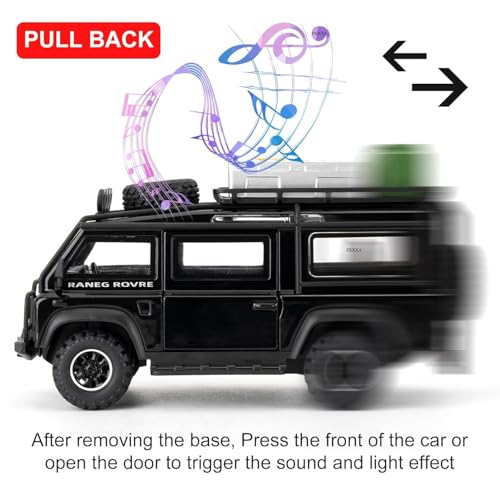 FEXXA 1/32 Compatible for Land Rover Van Model Car, Pull Back Diecast Collectible Car Toy with Sounds＆Lights for Kids Boys Girls and Adults, Gift (BLACK1) - Image 3