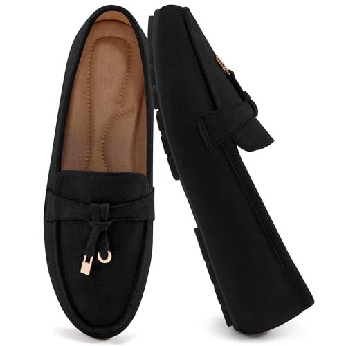 FUDYNMALC Loafers for Women Slip On Shoes: Casual Comfortable Penny Loafers Ladies Dressy Walking Flats for Business Work Office, Black, Size 5.5
