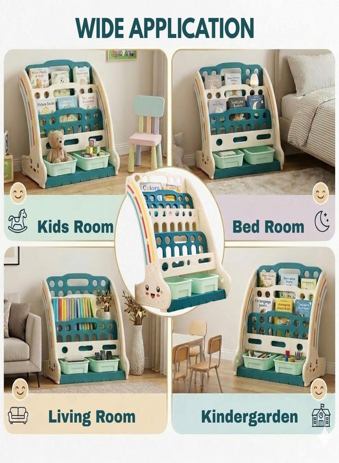 Metreno 4 Rack Book Shelf for Kids Room Plastic Kids Book Shelf Rack for Home Small Bookshelf for Babies Babies Toy Storage Organiser with Bin Toddler Books Rack (Multicolor) - Image 5