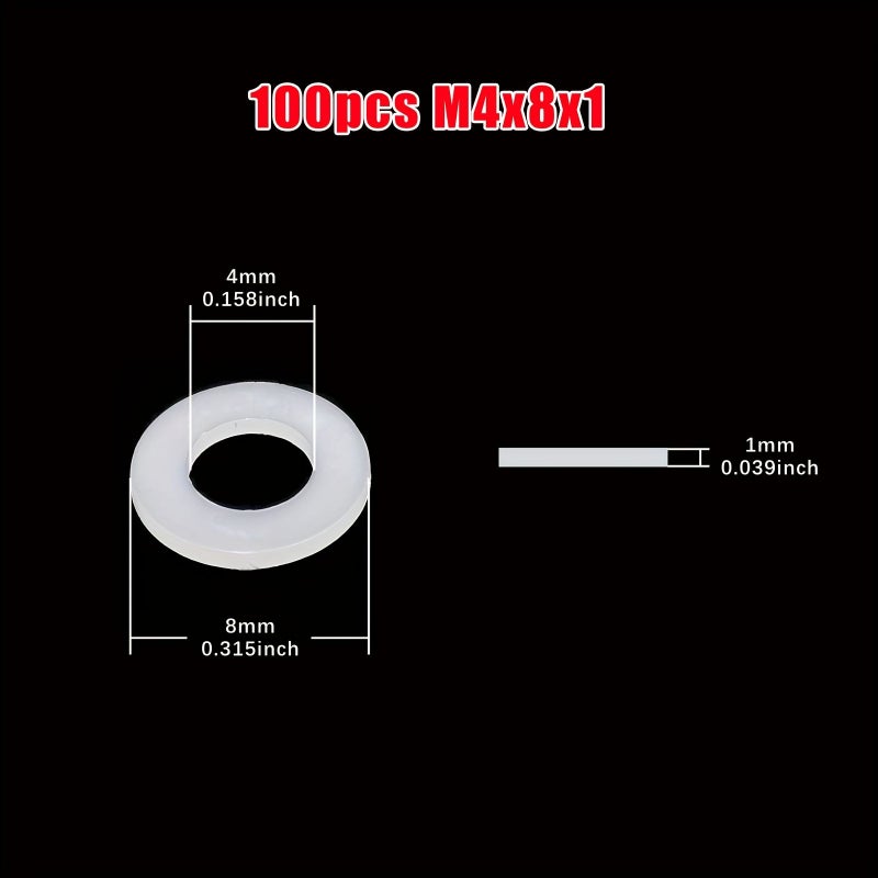 100 قطعة من غسالات النايلون البلاستيكية المسطحة مقاسات M2 M2.5 M3 M4 M5 M6 M8 M10 M12 - Image 5