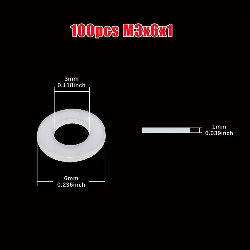 100 قطعة من غسالات النايلون البلاستيكية المسطحة مقاسات M2 M2.5 M3 M4 M5 M6 M8 M10 M12 - Image 3