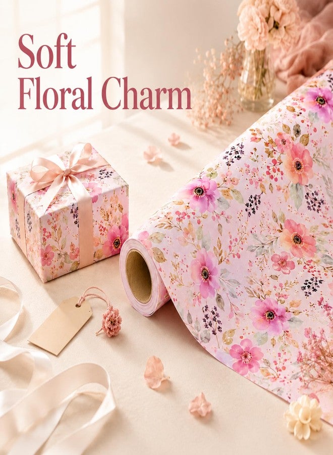 Ulmasinn Pink Floral Wrapping Paper Roll, Reversible Watercolor Flower Gift Wrap, 17in x 16.4ft Thick Wrapping Paper for Mother's Day, Birthday, Wedding, Bridal Shower, Baby Shower, Spring Gifts for Women Girls - Image 4