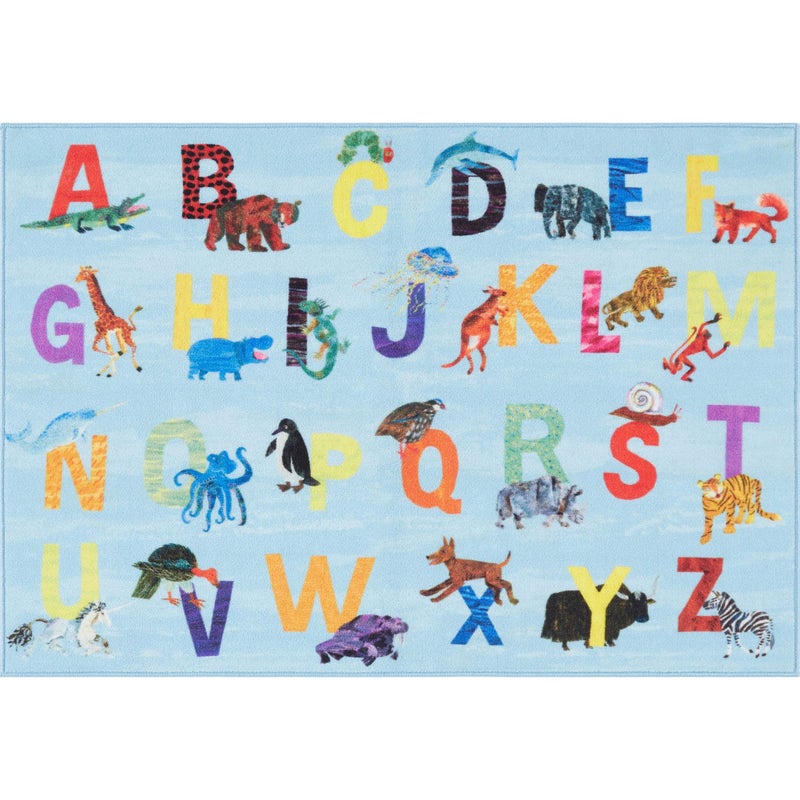 Eric Carle Elementary Blue Alphabet Kids Machine Washable Area Rug BlueOrange 411x66