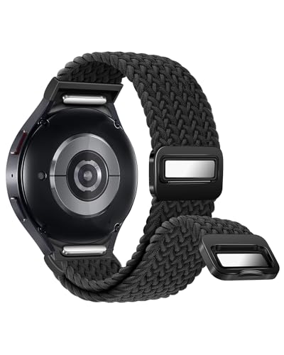 BandRain One Click No Gap Braided Bands Compatible with Samsung Galaxy Watch 7 6 4 5 FE Band 40mm 44mm/Galaxy Watch 6 4 Classic 47mm 43mm 42mm 46mm/Watch 5 Pro 45mm, 20mm Elastic Nylon Sport Strap Men Women - Image 1