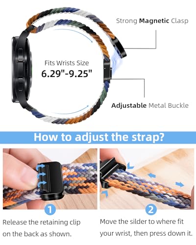 BandRain One Click No Gap Braided Bands Compatible with Samsung Galaxy Watch 7 6 4 5 FE Band 40mm 44mm/Galaxy Watch 6 4 Classic 47mm 43mm 42mm 46mm/Watch 5 Pro 45mm, 20mm Elastic Nylon Sport Strap Men Women - Image 5