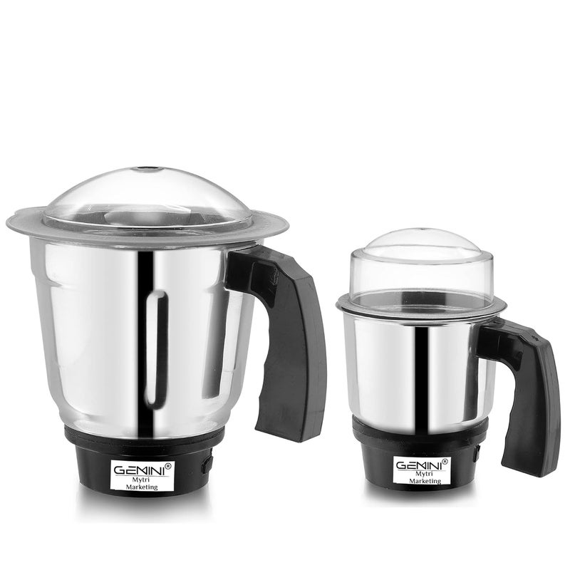 Gemini Gemini Dry Jar and Chutney Jar for Mixer Grinder 350ML 700ML Steel with Handle MA55 Silver Pack of 2  - Image 1