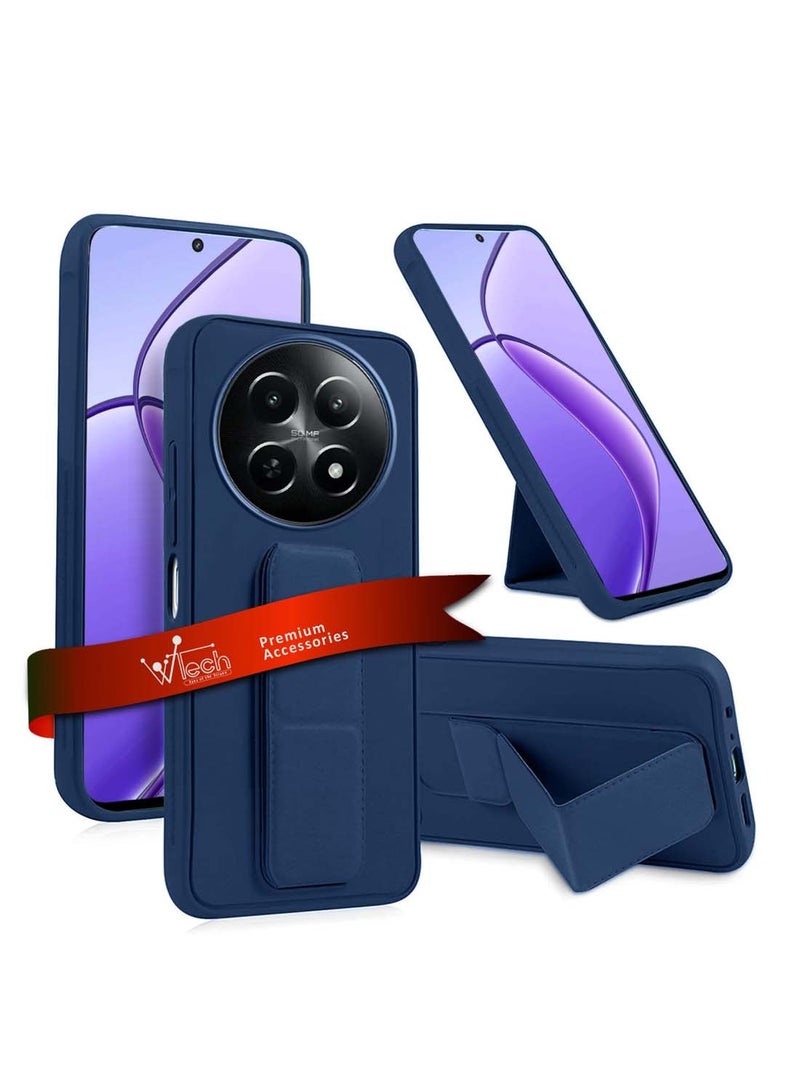 دبليو تيك Realme 12x 5G 2024 قبضة يد بمسند مغناطيسي قابل للطي وقبضة إصبع مع غطاء علبة حديد مدمج - أزرق داكن - Image 1