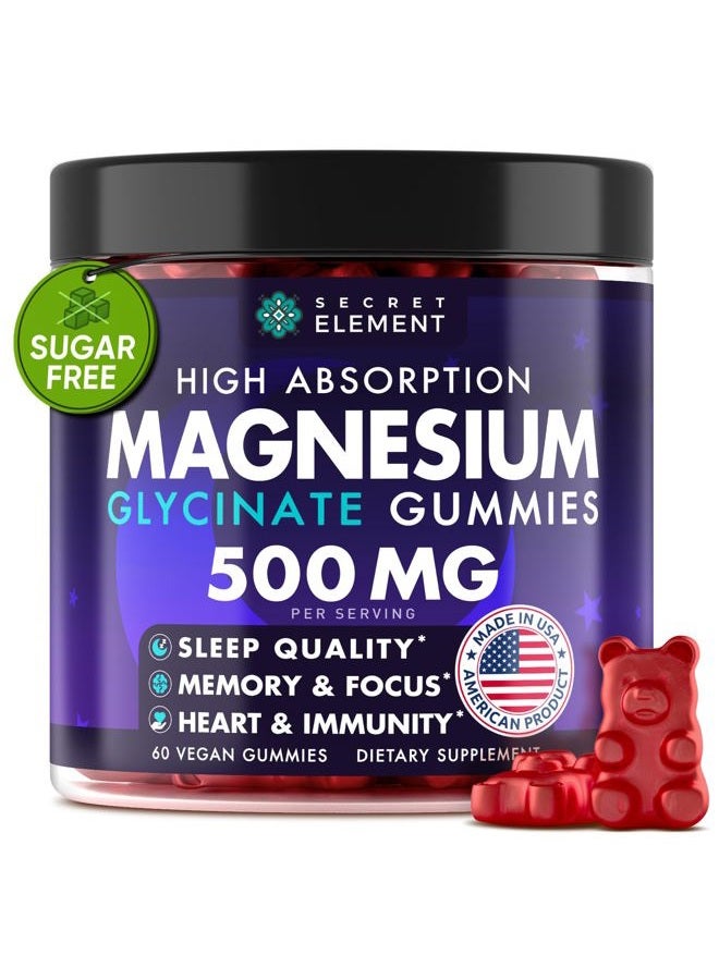 SECRET ELEMENT Magnesium Glycinate 500MG Gummies, High Absorption Supplement with Ashwagandha, Beet Root, Vitamin B6, Turmeric & Zinc, Sugar-Free, Vegan, Chews for Men & Women, 60 Gummies, Cherry Flavor - Image 1