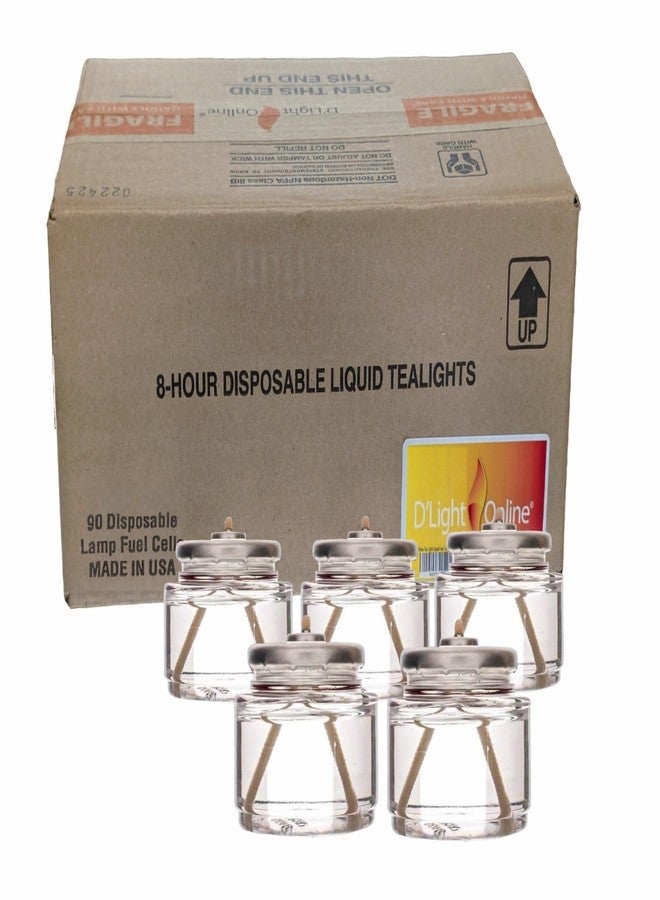 D'light Online HD8-90 Liquid Wax Disposable Clear 8 Hour Liquid Tealight Fuel Cell Oil Candle Cartridge Disposable Liquid Paraffin Smokeless Odorless | Clear Fuel Oil Shabbos Candles - Set of 90 - Image 1