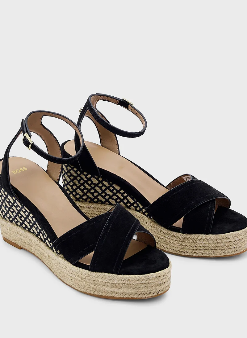 BOSS Ankle Strap Wedge Sandals