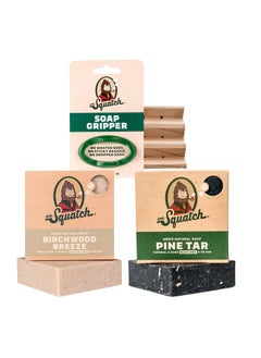 Dr. Squatch Dr Squatch Basic Squatch Forest Pack  Pine Tar and Birchwood Breeze  Handmade Bar Soap With Organic Oils Soap Gripper and Saver 