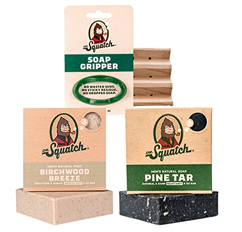 Dr. Squatch Basic Squatch Forest Pack - Pine Tar and Birchwood Breeze - Handmade Bar Soap With Organic Oils, Soap Gripper and Saver - Image 1