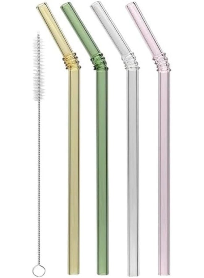 مصاصات زجاجية شفافة، مجموعة من 4 مصاصات ملونة مع فرشاة، مناسبة لجميع أنواع المشروبات - Image 1