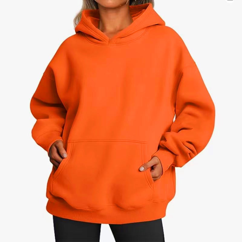 2024 Womens Hoodie Casual Pocket Pullover Orange 
