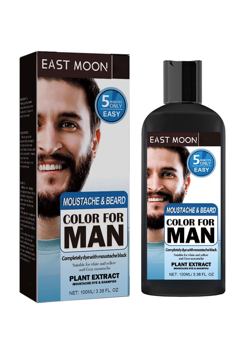 East Moon - Men's Black Beard Dye, Mustache & Beard Dye For Men, Black Hair Dye for Gray Hair Coverage, 3 in 1 Hair Dye Shampoo, Quick & Easy to Use at Home, Long Lasting Beard Color for Men 100ML (Black) - Image 1