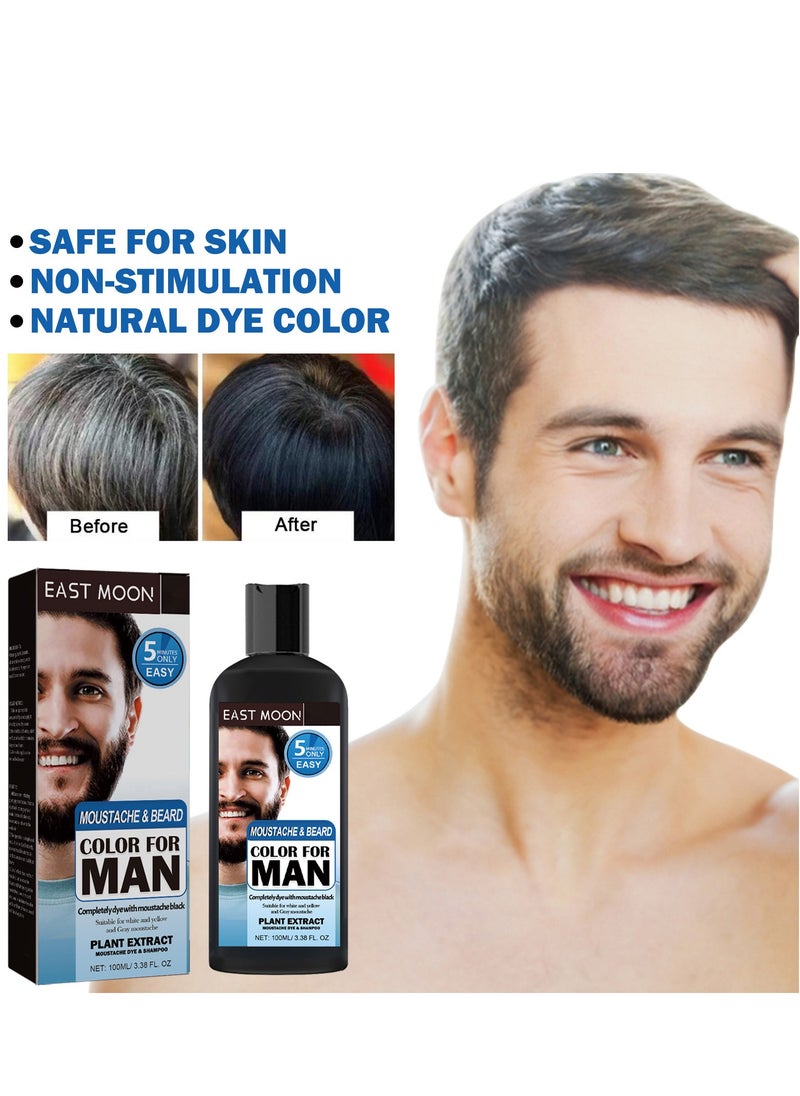 East Moon - Men's Black Beard Dye, Mustache & Beard Dye For Men, Black Hair Dye for Gray Hair Coverage, 3 in 1 Hair Dye Shampoo, Quick & Easy to Use at Home, Long Lasting Beard Color for Men 100ML (Black) - Image 1