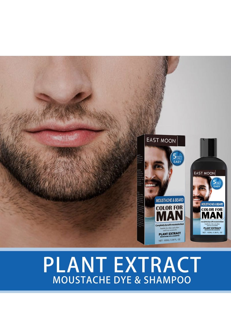 East Moon - Men's Black Beard Dye, Mustache & Beard Dye For Men, Black Hair Dye for Gray Hair Coverage, 3 in 1 Hair Dye Shampoo, Quick & Easy to Use at Home, Long Lasting Beard Color for Men 100ML (Black) - Image 1